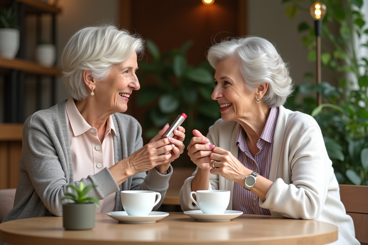 Deux femmes discutant autour d un café avec fleurs