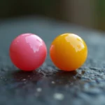 Boucles d'oreilles Potara Dragon Ball en résine émaillée posées sur ardoise, vue macro détaillée