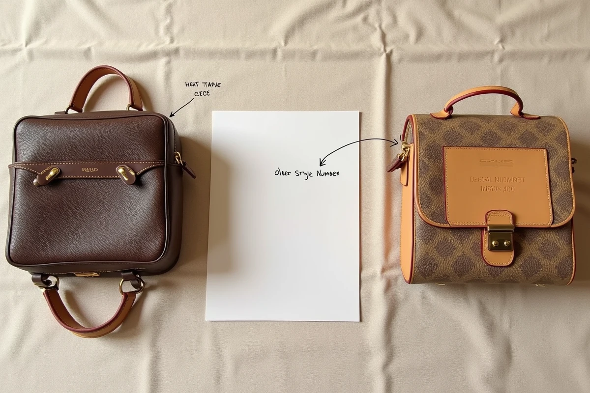 Comparaison côte à côte d'un date code et d'un numéro de série Louis Vuitton sur deux articles en cuir
