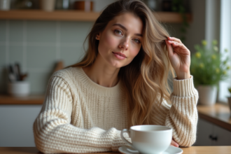 Jeune femme aux cheveux naturels et texture saine