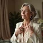 Femme élégante portant un collier de perles raffinées