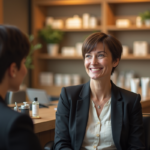 Femme souriante avec nouvelle coupe de cheveux moderne