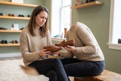 Femme regardant des chaussures dans une boutique moderne