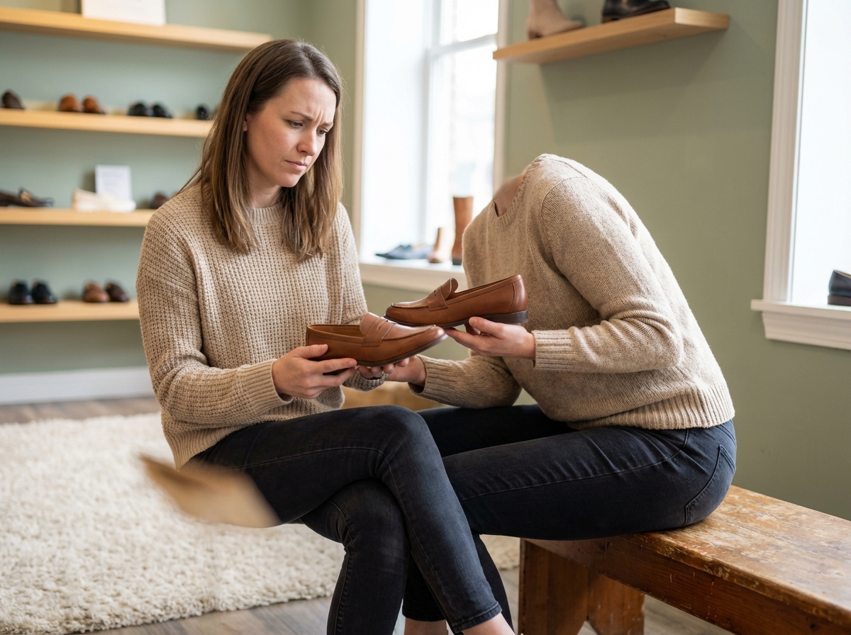 Femme regardant des chaussures dans une boutique moderne