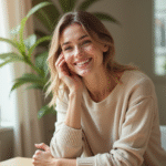 Femme appliquant une creme visage dans une salle de bain lumineuse