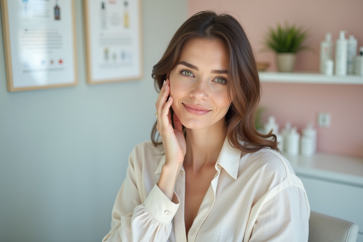 Femme en soin de peau dans un cabinet dermatologique