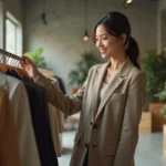Femme élégante dans un magasin de vêtements vintage