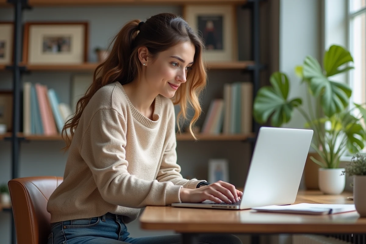 Jeune femme en design 3D mode dans un bureau cosy