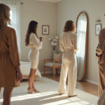 Groupe de personnes regardant leur tenue dans un miroir moderne