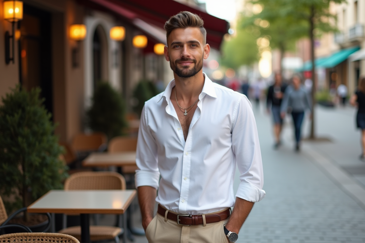Homme avec coupe undercut dans un café en ville