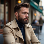 Homme élégant avec barbe et trench à Paris