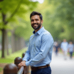 Homme confiant dans un parc urbain en ville