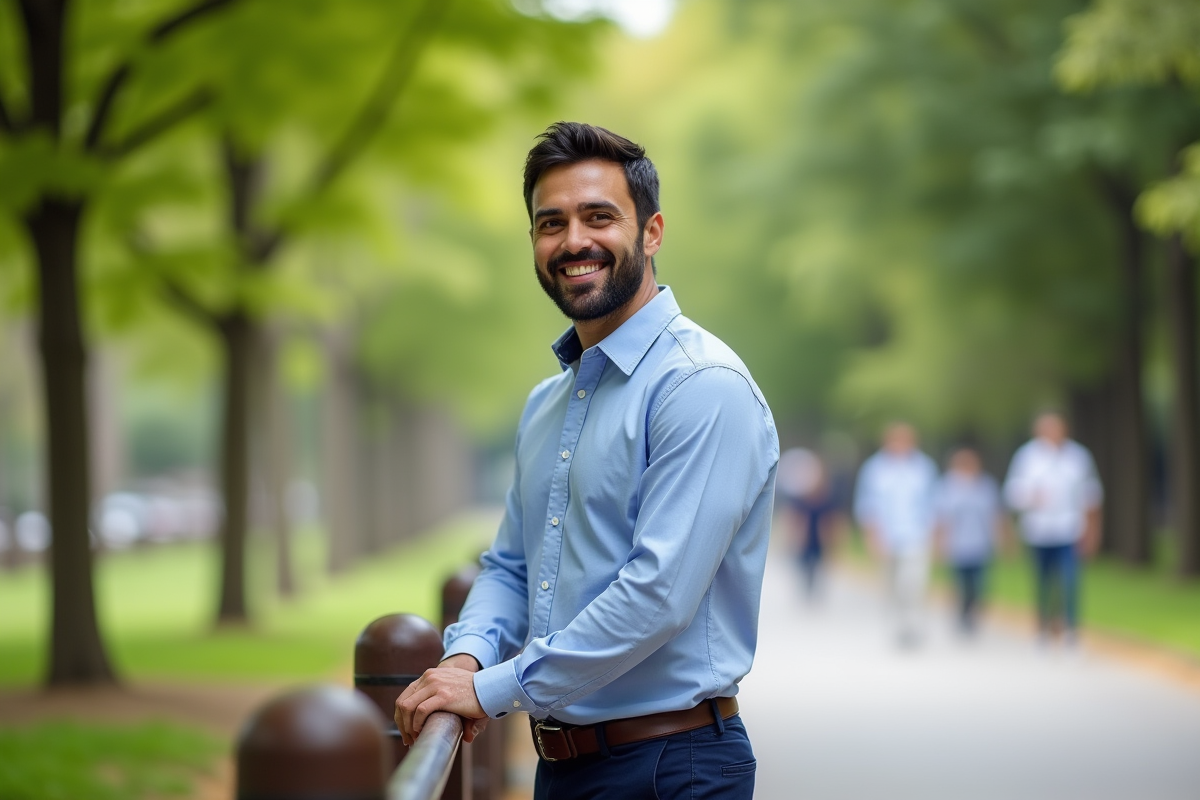 Homme confiant dans un parc urbain en ville