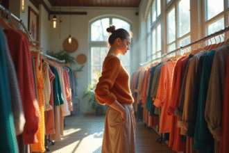 Jeune femme stylée dans une boutique de mode chic