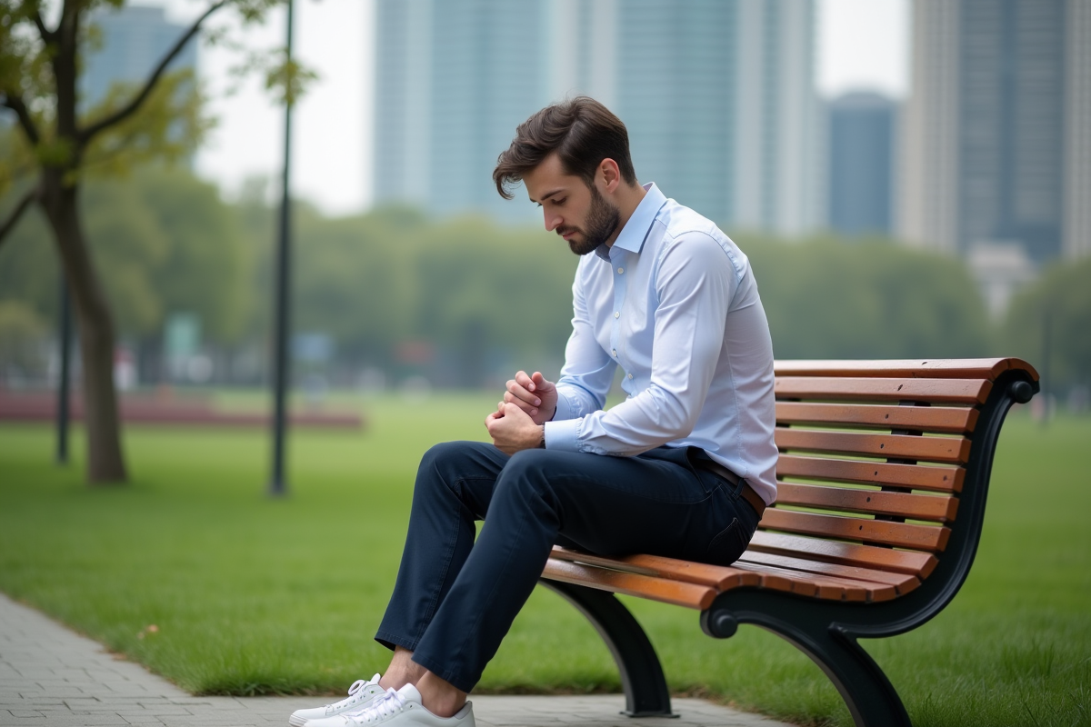 Jeune homme en tenue décontractée dans un parc urbain