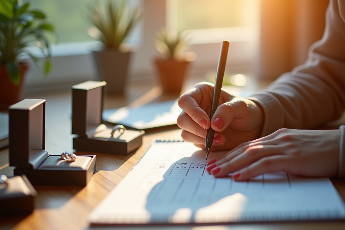Personne utilisant un guide de mesure de doigt en papier à la maison