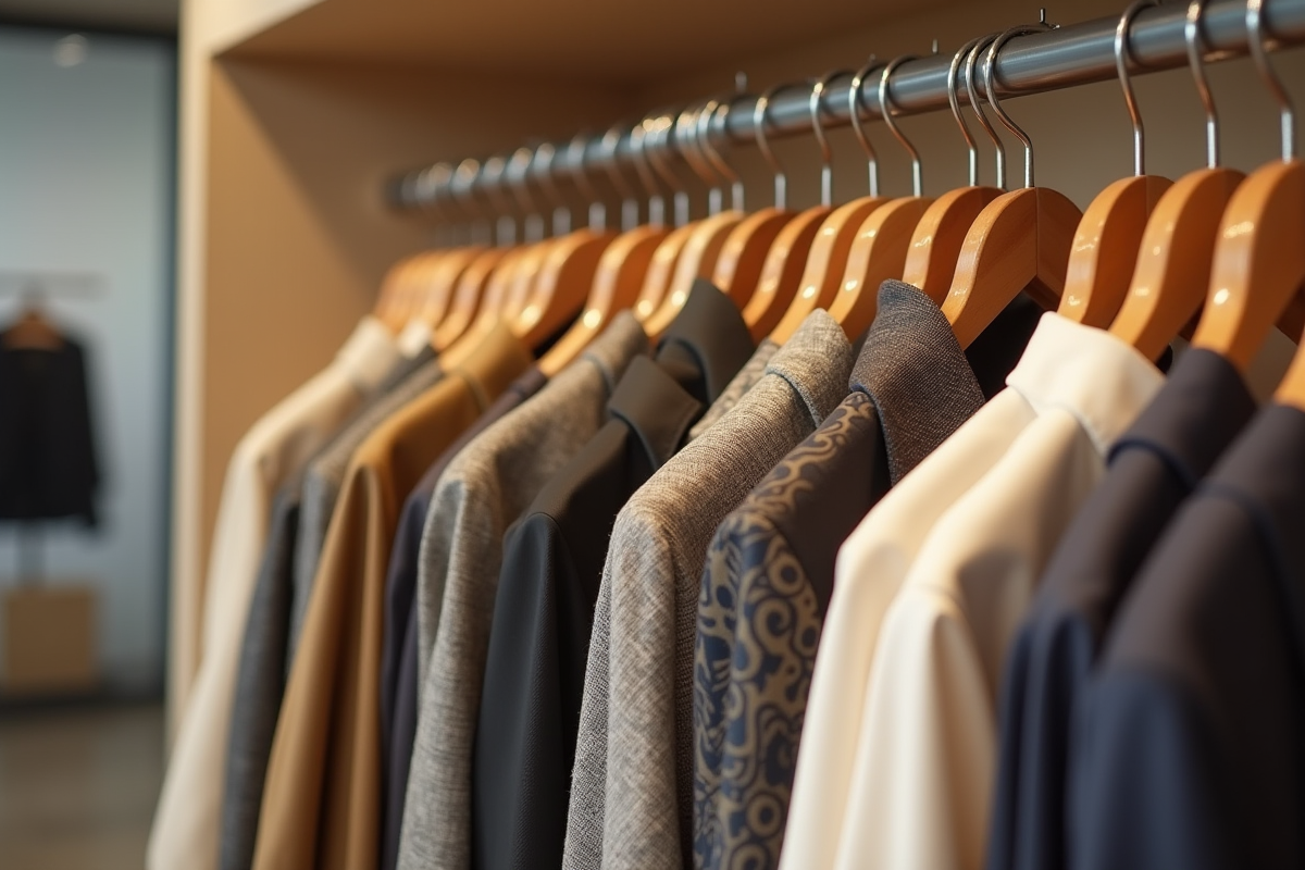 Vêtements élégants sur portants en magasin moderne